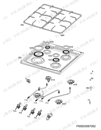 Взрыв-схема плиты (духовки) Electrolux EKG950100X - Схема узла Hob